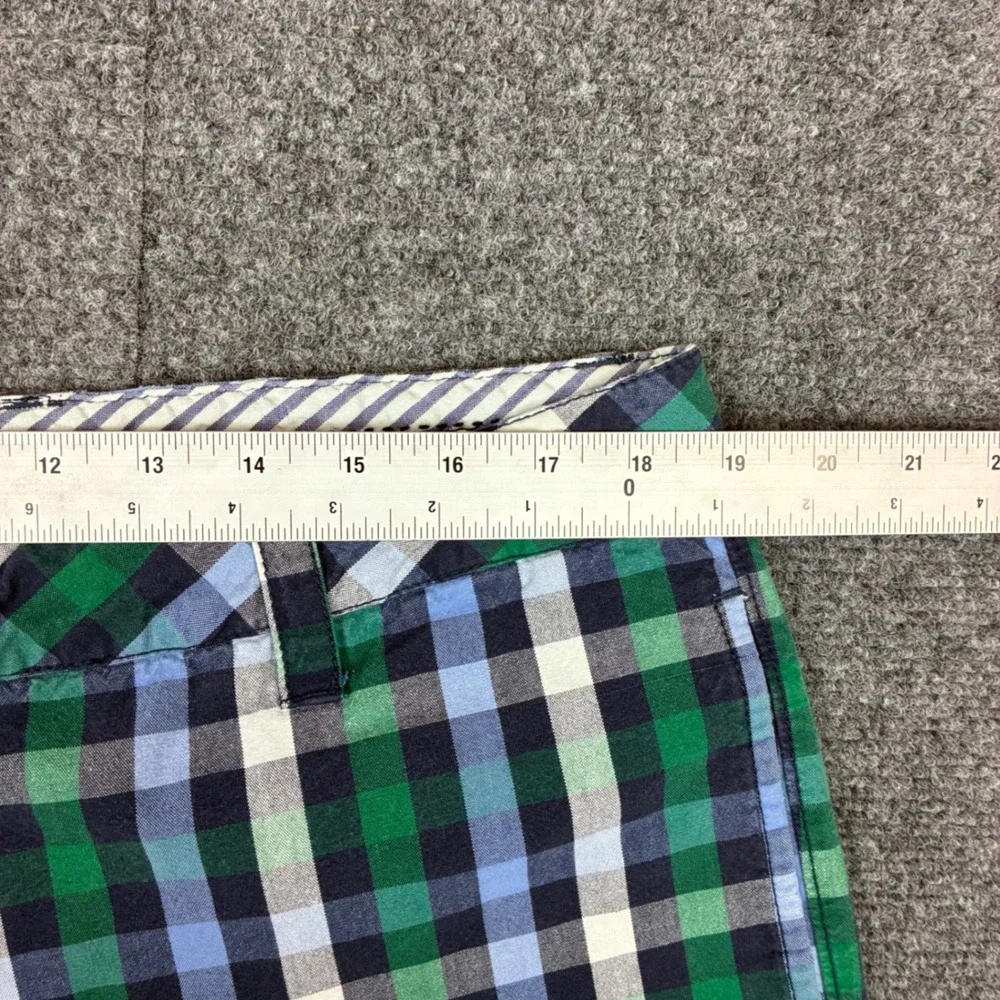 Tailor Vintage Mens W38 Gingham Plaid Shorts Green Blue Cotton Flat Front